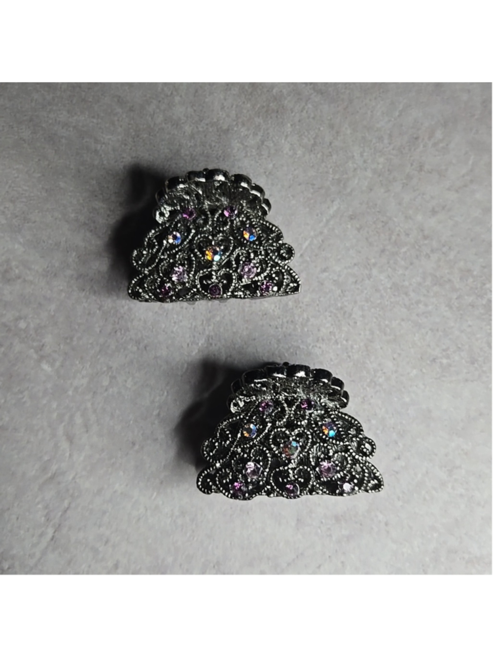 Small Set of 2 Silver Rhinestone Jaw Hair Claw Clips